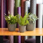 bloempotten gemaakt van gerecycled kunststof in een interieur